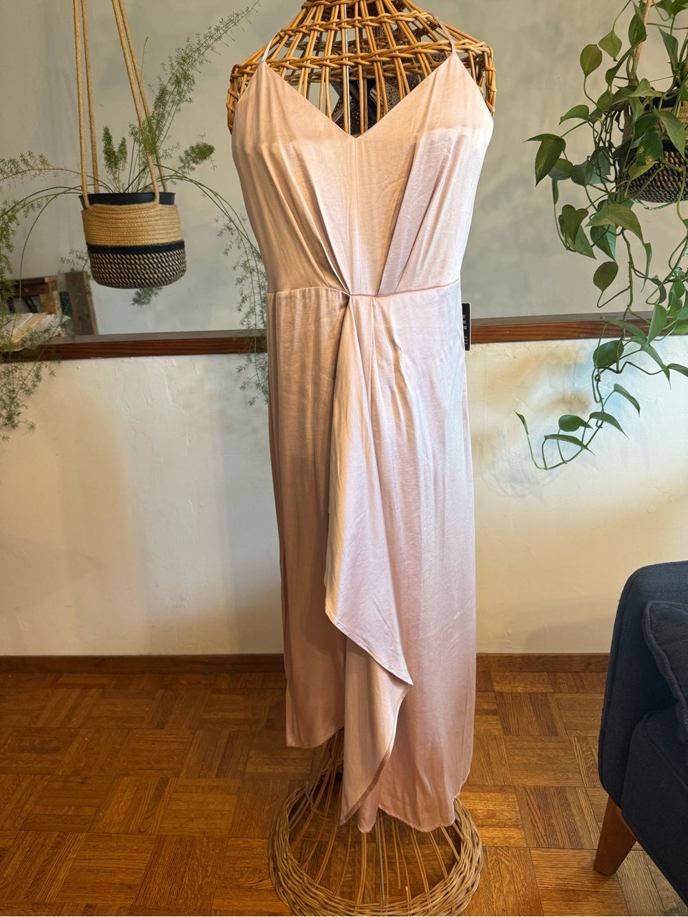 Express Blush Pink Draped V-Neck Slip Dress